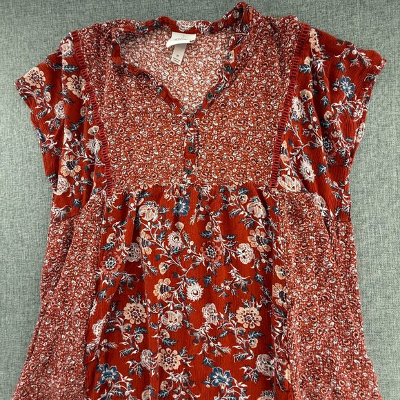 Knox Rose Dress Burnt Orange Boho Relaxed Fit Medium Buttons Floral Rayon - Picture 5 of 12